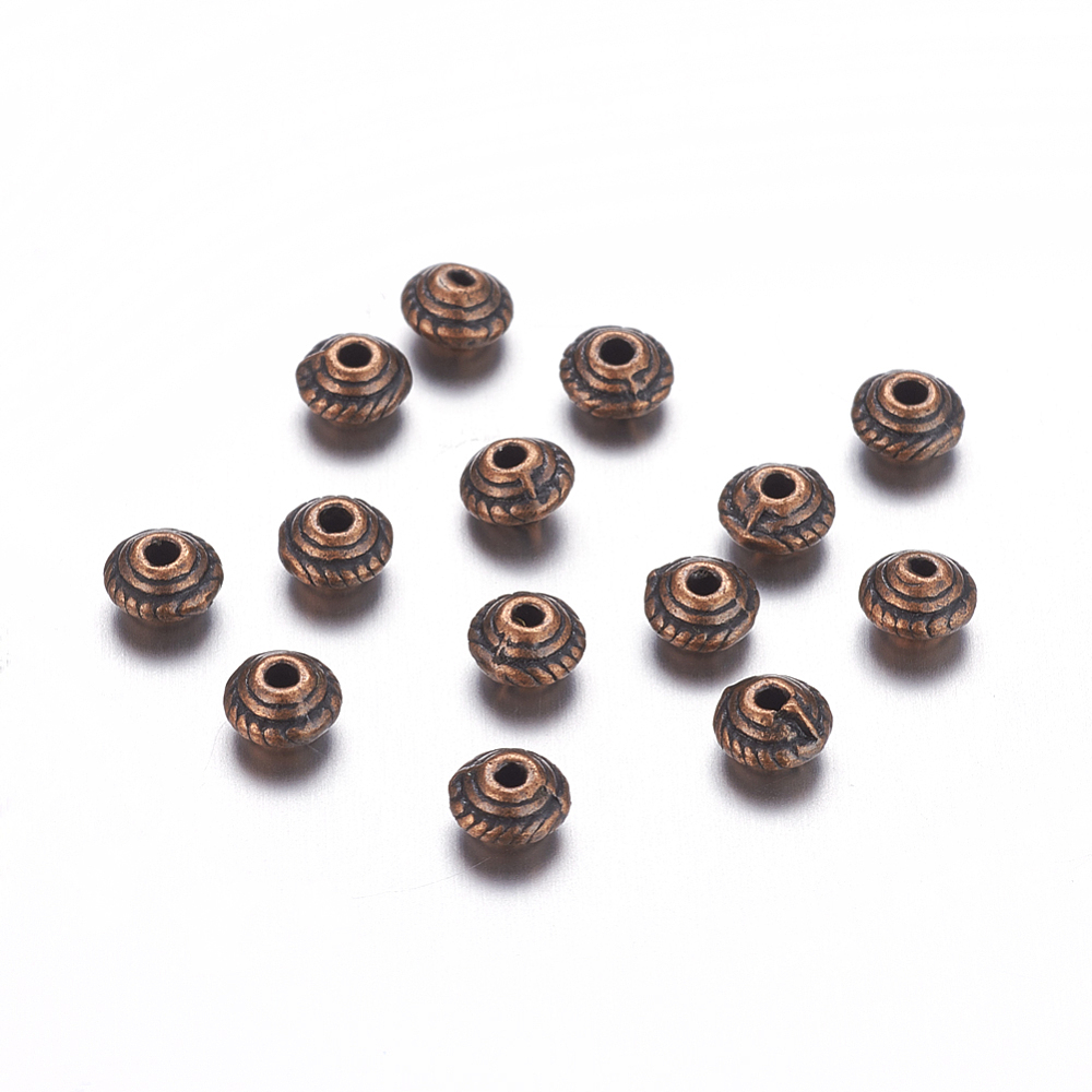 PandaHall Tibetan Silver Bead Spacers, Lead Free and Cadmium Free & Nickel Free, Bicone, Red Copper, 5x3mm, Hole: 1.5mm Alloy Bicone