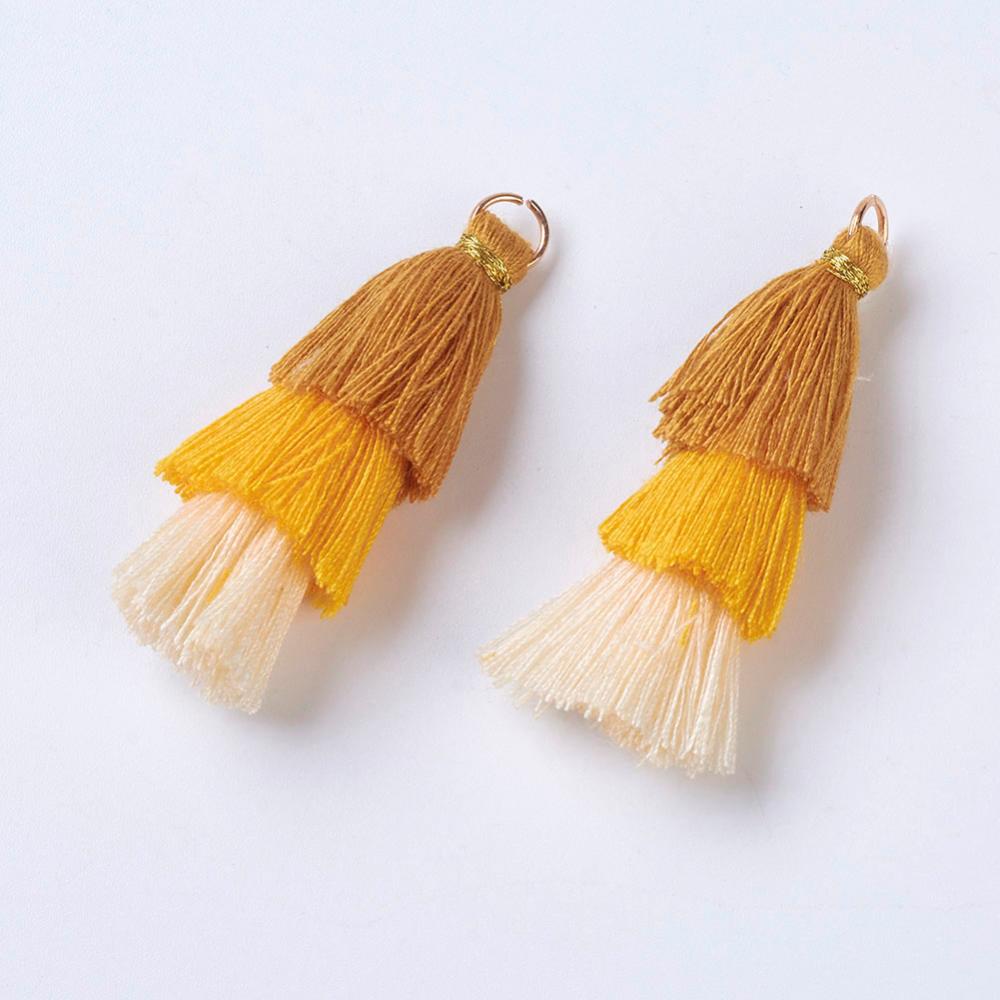PandaHall Polyester Tassel Pendants, with Findings, Golden, Goldenrod, 43~50x14~24mm, Hole: 5mm Polyester Gold