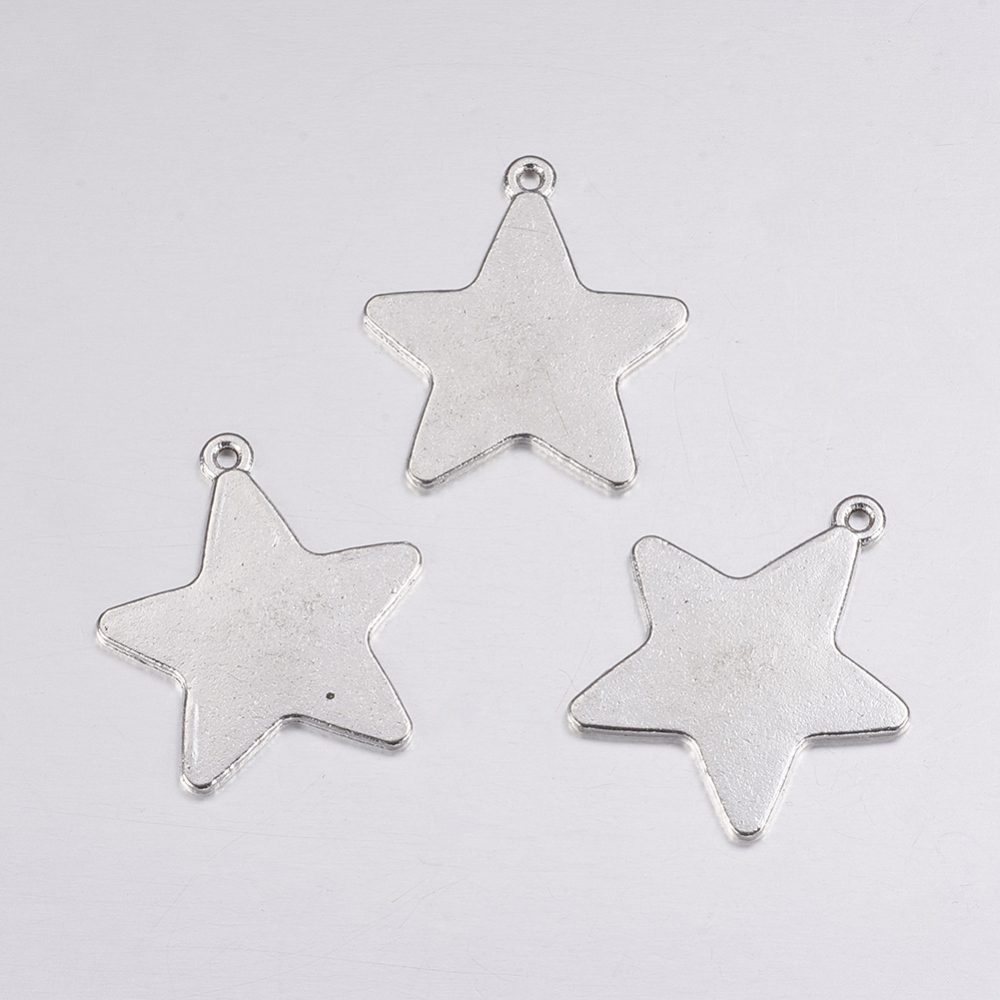 PandaHall Tibetan Style Alloy Blank Stamping Tag Pendants, Star, Lead Free and Cadmium Free, Antique Silver, 28mm long, 26mm wide, 1mm thick...
