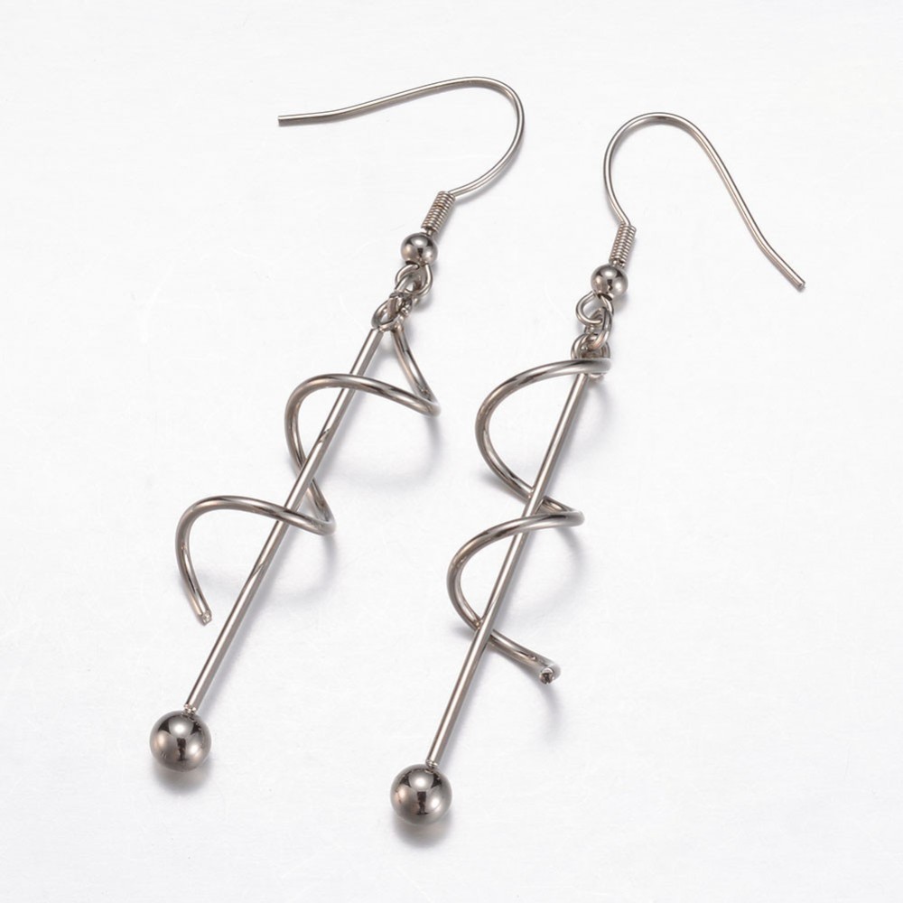PandaHall 304 Stainless Steel Dangle Earrings, Stainless Steel Color, 66mm; Pin: 0.7mm Stainless Steel