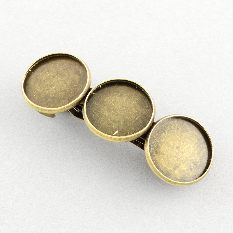 PandaHall Iron Hair Barrette Findings, Vintage Hair Accessories, with Brass Tray, Antique Bronze, 52x18mm; tray: 16mm Brass