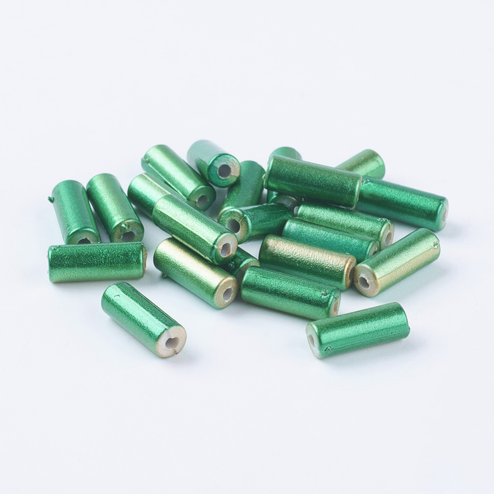 PandaHall Rubberized Coating Painted Acrylic Column Beads, Column, LightSeaGreen, 13x5x5mm, Hole: 2mm Acrylic Column Green
