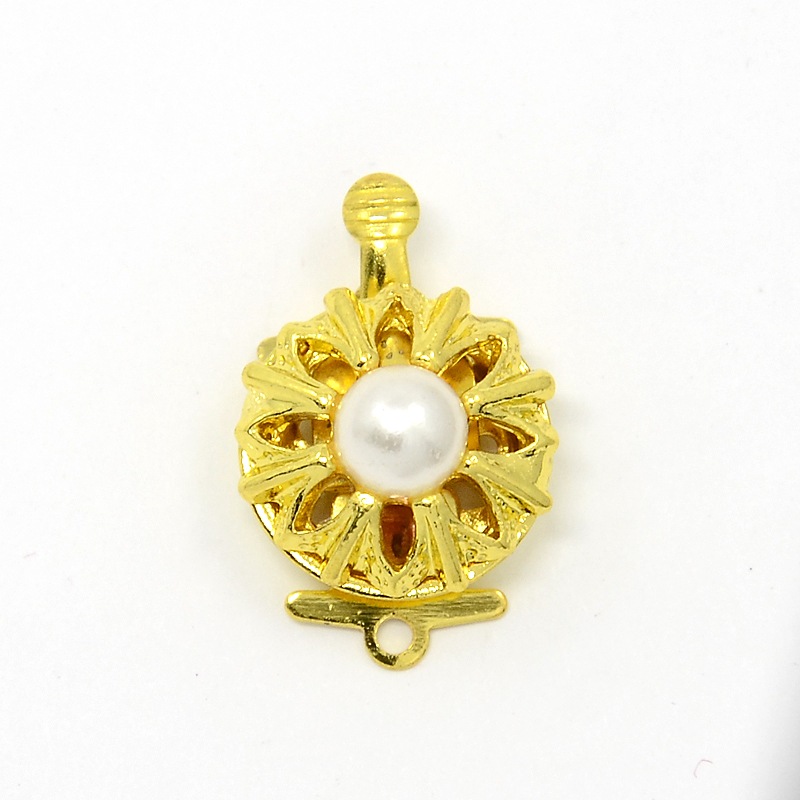 PandaHall Golden Metal Alloy with Pearl Jewelry Box Clasps, 20x14x10mm, Hole: 1mm Alloy Flower