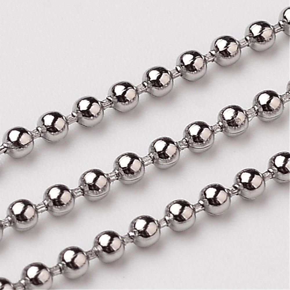 PandaHall 304 Stainless Steel Ball Chains, Stainless Steel Color, 1.5mm Stainless Steel