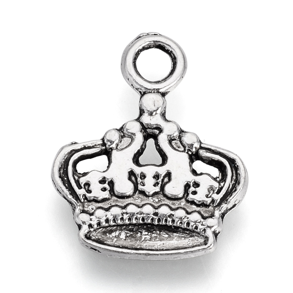 PandaHall Tibetan Style Alloy Pendants,  Crown, Lead Free & Cadmium Free, Antique Silver, 18x14x1.5mm, Hole: 2.5mm Alloy Crown