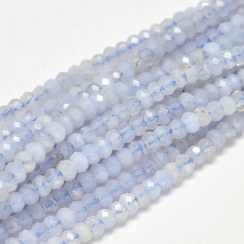PandaHall Faceted Rondelle Natural Blue Lace Agate Bead Strands, 3x2mm, Hole: 1mm; about 180pcs/strand, 15.5" Blue Lace Agate Rondelle