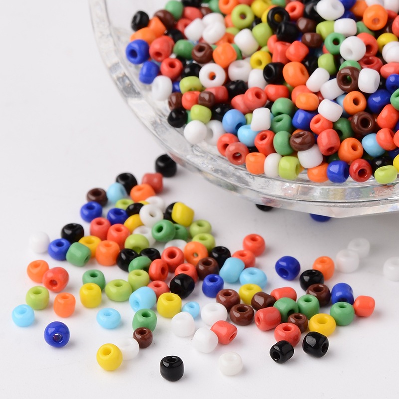 PandaHall Mixed Color 8/0 Opaque Colours Round Glass Seed Beads, Size: about 3mm in diameter, hole:1mm, about 1101pcs/50g Glass Multicolor