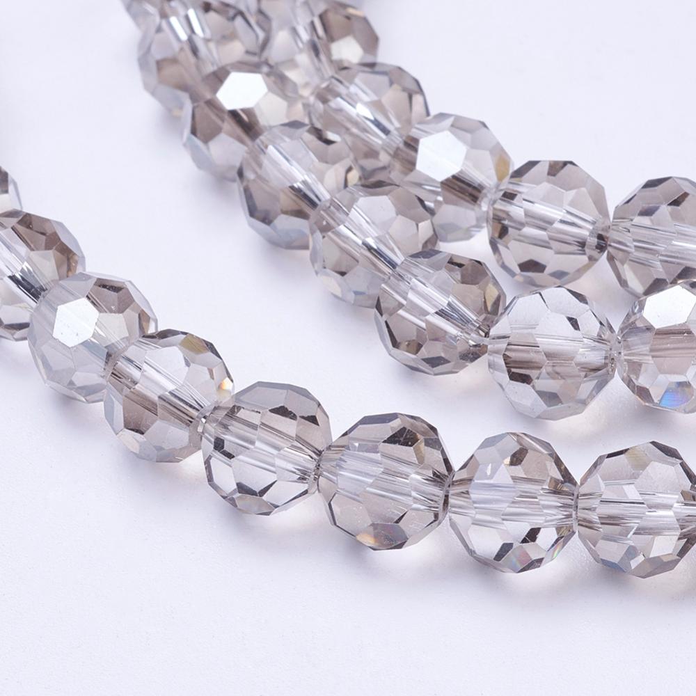 PandaHall Glass Beads Strands, Faceted, Round, Gainsboro, 8mm, Hole: 1mm; about 72pcs/strand, 22.6" Glass Round Gray
