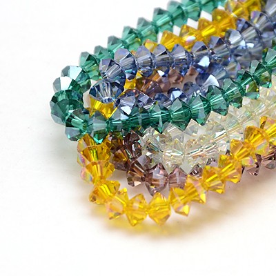 PandaHall Electroplate Glass Beads Strands, Full Plated, Faceted, Bicone, Mixed Color, 6x3.5mm, Hole: 1mm Bicone Multicolor