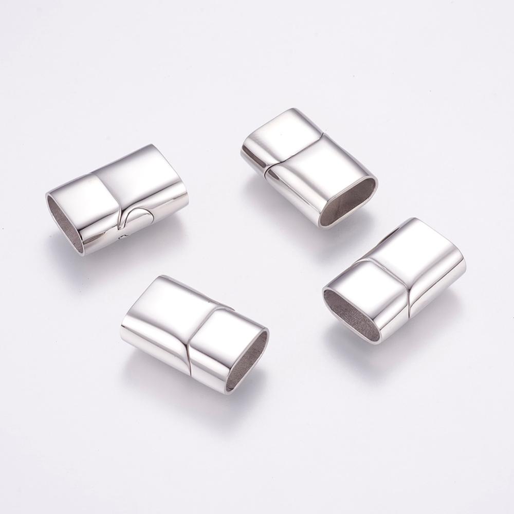 PandaHall Rectangle 304 Stainless Steel Magnetic Clasps, Stainless Steel Color, 20x14x8mm; Hole: 12x6mm Stainless Steel Rectangle