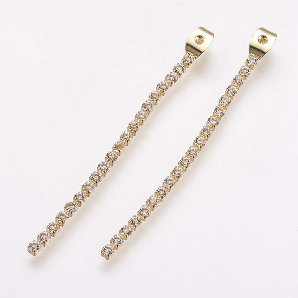 PandaHall Brass Rhinestone Ear Nuts, Real Gold Plated, 56x2mm, Hole: 0.8mm Brass