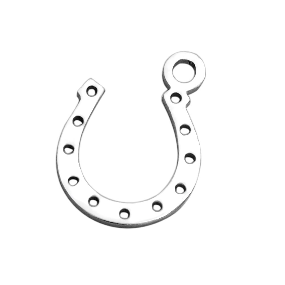 PandaHall 304 Stainless Steel Charms, Horse Shoe, Stainless Steel Color, 13.5x9.7x1mm, Hole: 1.5mm Stainless Steel Horse