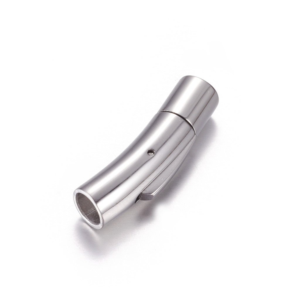PandaHall 304 Stainless Steel Bayonet Clasps, Column, Stainless Steel Color, 28x7mm, Hole: 5mm Stainless Steel