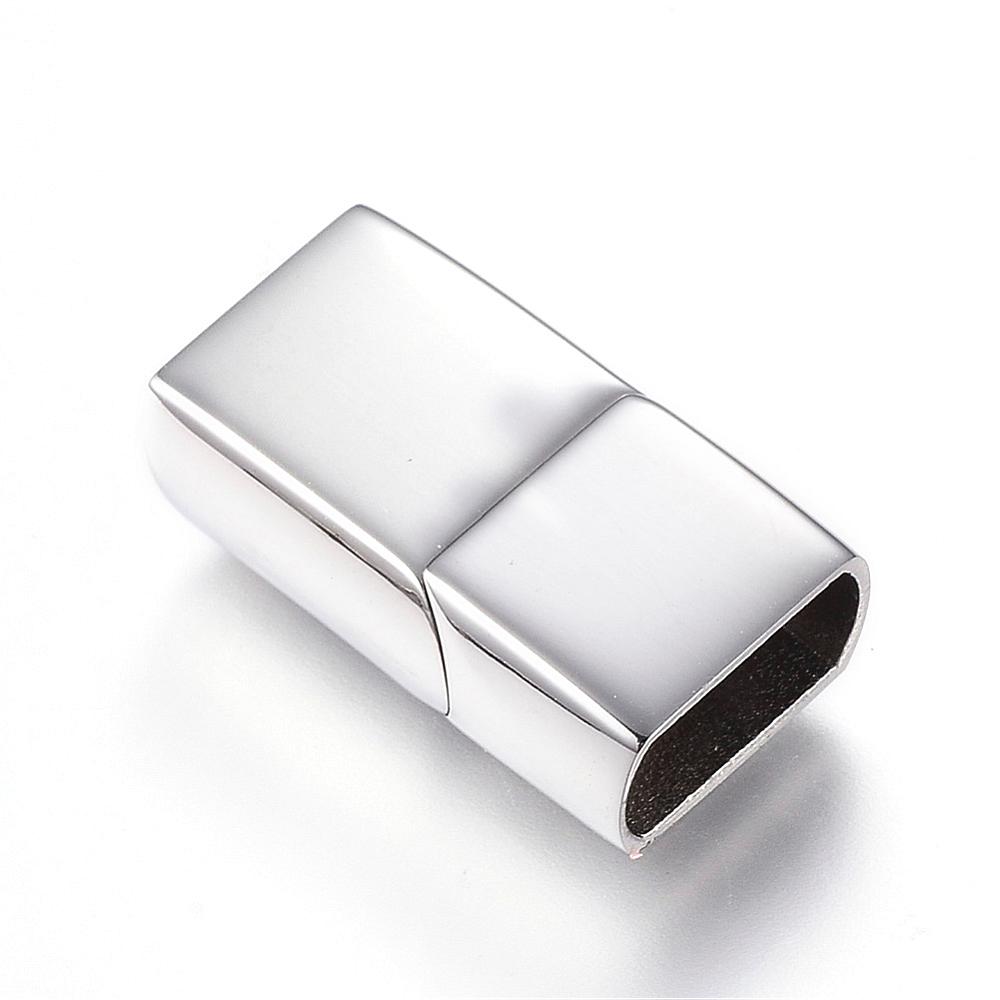 PandaHall 304 Stainless Steel Magnetic Clasps, Cuboid, Stainless Steel Color, 23x13x8mm, Hole: 12x6mm Stainless Steel Cuboid