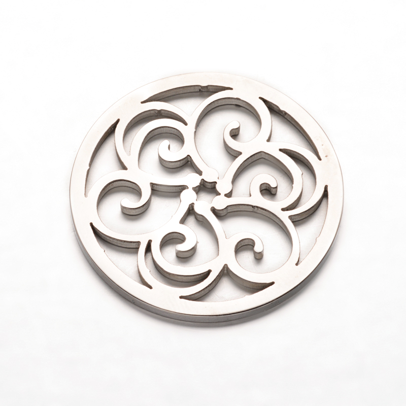 PandaHall Flat Round with Flower 304 Stainless Steel Beads, Stainless Steel Color, 35x2mm, Hole: 3.5mm Stainless Steel Flower