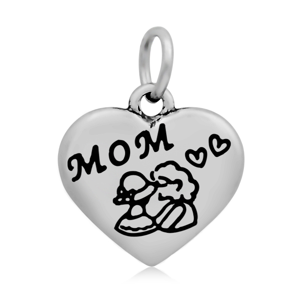 PandaHall 316 Stainless Steel Enamel Pendants, Heart with Word Mom, Stainless Steel Color, 16.5x17x3.5mm, Hole: 5mm Stainless Steel+Enamel...