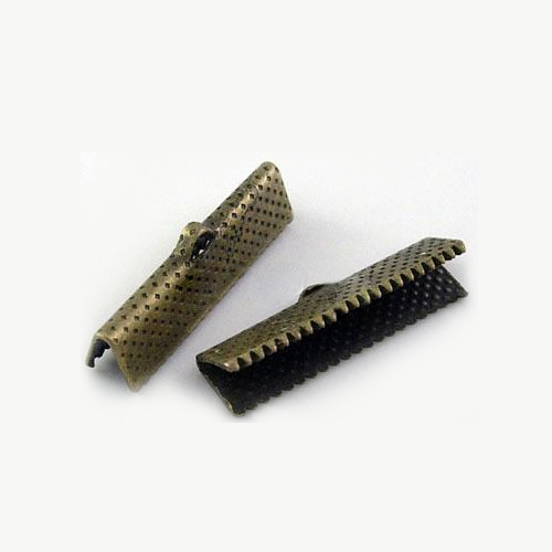 PandaHall Iron Ribbon Crimp Ends, Antique Bronze Color, about 16mm long, 8mm wide, 5mm thick, hole: 1mm Iron