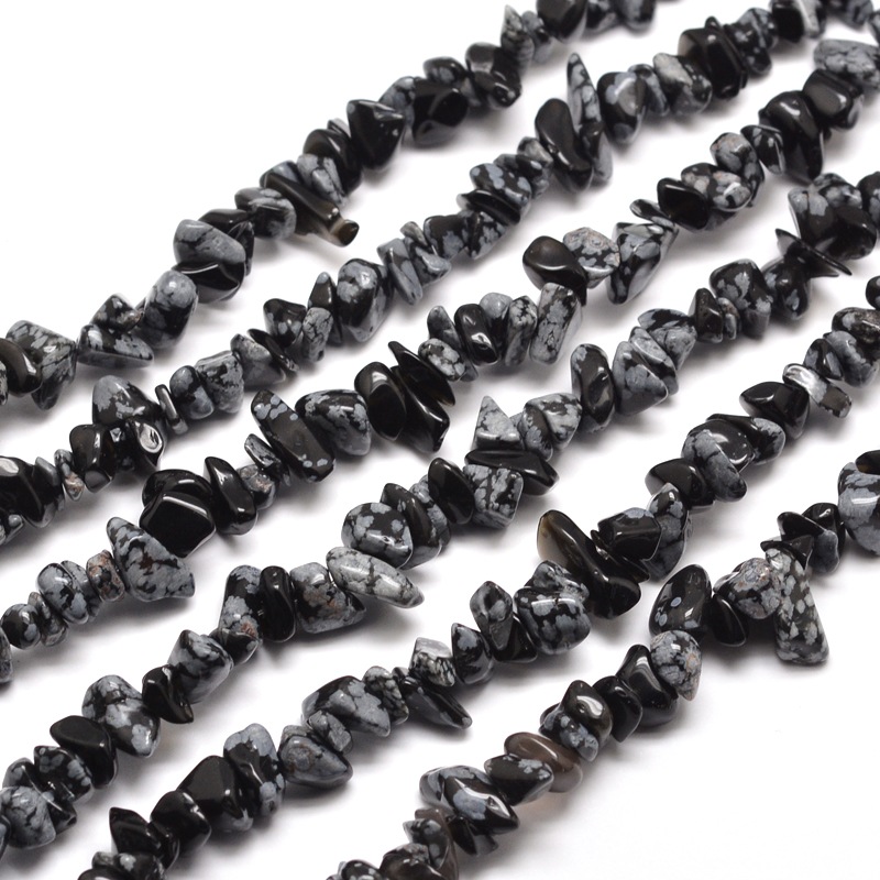 PandaHall Snowflake Obsidian Chip Bead Strands, 5~8x5~8mm, Hole: 1mm; about 31.5" Snowflake Obsidian Chip