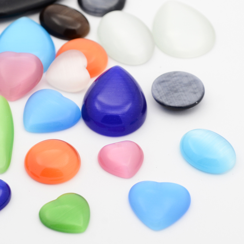 PandaHall Mixed Cat Eye Cabochons, Mixed Color, 15~45x15~31x3~8mm, about 54pcs/200g Glass Others Multicolor