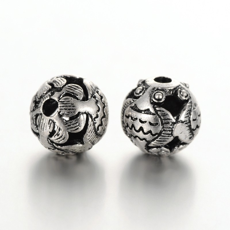 PandaHall Brass Filigree Hollow Round Beads, Antique Silver, 9mm, Hole: 2mm Brass Round