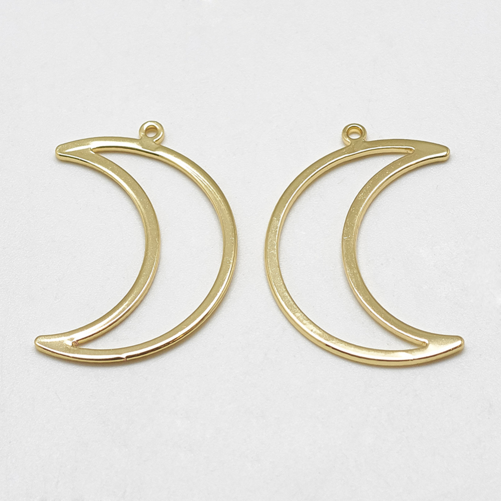 PandaHall Brass Open Back Bezel Pendants, Moon, Real Gold Plated, 26x18x1mm, Hole: 1mm Brass Moon