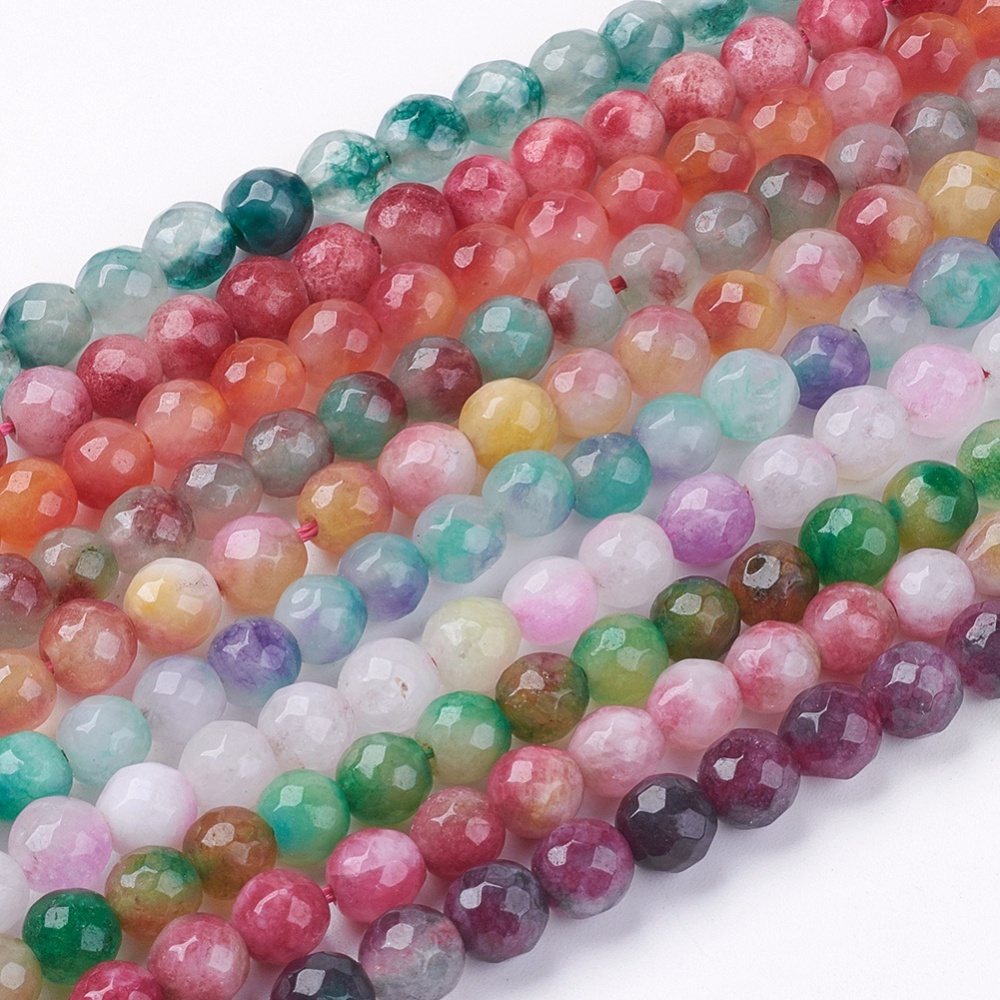 PandaHall Two Tone Natural Jade Bead Strands, Dyed, Faceted, Round, Mixed Color, 6mm; Hole: 1mm, about 67pcs/strand, 14.9" Other Jade Round...