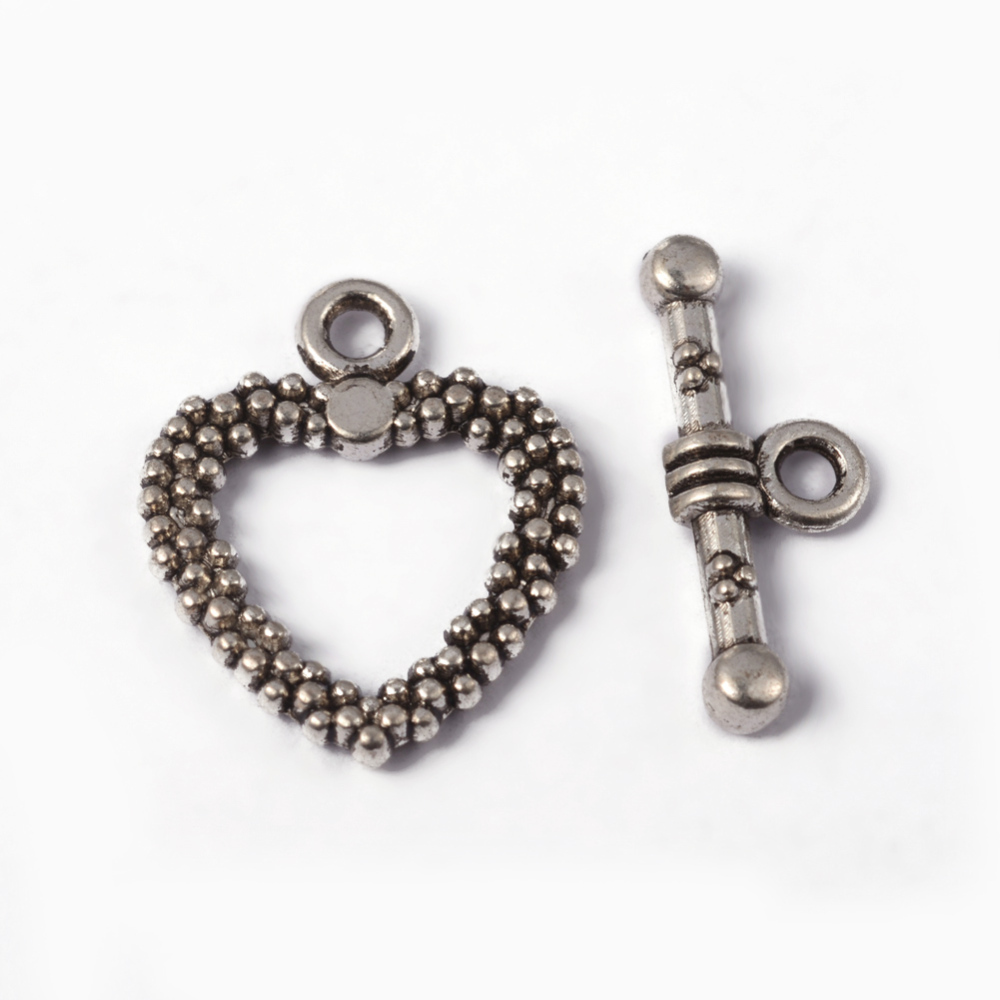 PandaHall Tibetan Silver Heart Toggle Clasps, Mother's Day Jewellry Making, Lead Free and Cadmium Free, Antique Silver, Heart: about 16.5mm...