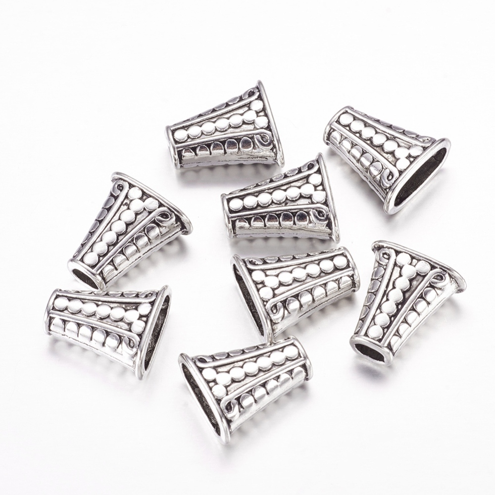 PandaHall Antique Silver Tibetan Silver Trapezoid Bead Caps, Lead Free and Cadmium Free, about 17mm wide, 18mm long, 9mm thick, hole: 4mm...