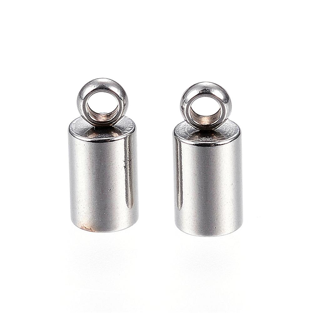 PandaHall 304 Stainless Steel Cord Ends, Stainless Steel Color, 9x4mm, Hole: 1.5mm; Inner Diameter: 3.2mm Stainless Steel