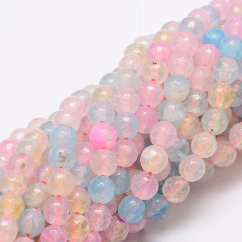 PandaHall Faceted Natural Agate Round Beads Strands, Dyed, Colorful, 6mm, Hole: 1mm; about 64pcs/strand, 14.7" Natural Agate Round