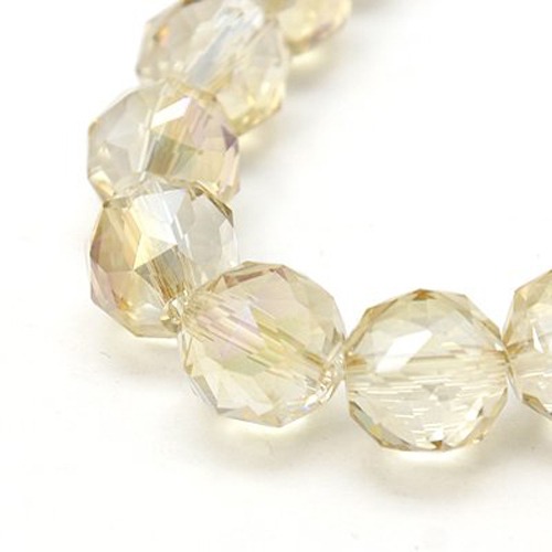 PandaHall Electroplate Glass Beads Strands, Full Rainbow Plated, Faceted, Round, Beige, 10mm, Hole: 1mm Glass Round Yellow