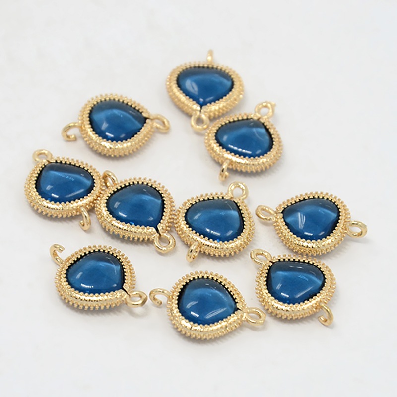 PandaHall Real Gold Plated Brass Glass Links, Triangle, RoyalBlue, 19x13x4.5mm, Hole: 1mm Glass Triangle Blue