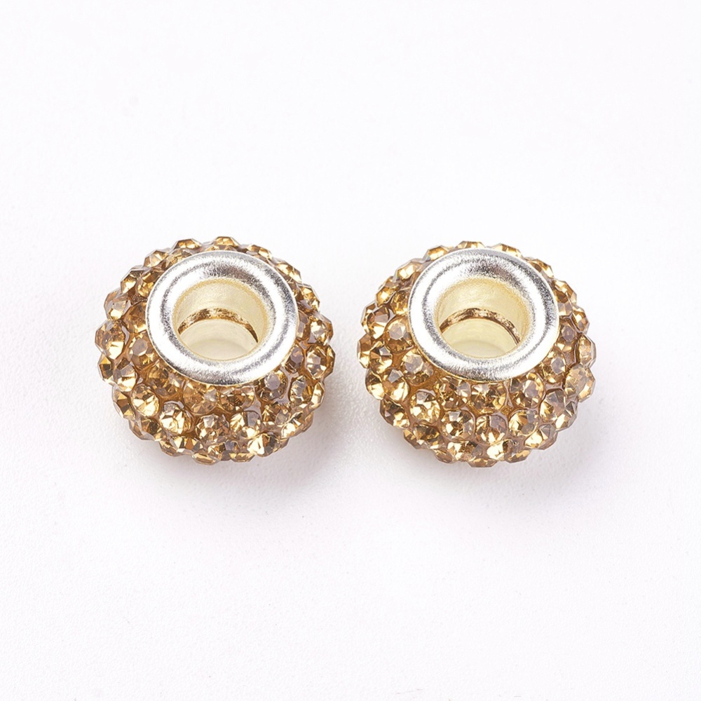 PandaHall Grade A Rhinestone European Beads, Large Hole Beads, Resin, with Silver Color Brass Core, Rondelle, Light Colorado Topaz, 12x8mm...