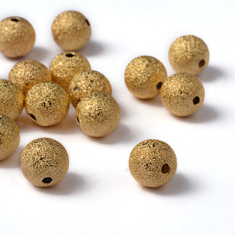 PandaHall 10mm Golden Color Brass Round Stardust Beads, Hole: 1.8mm Brass Round