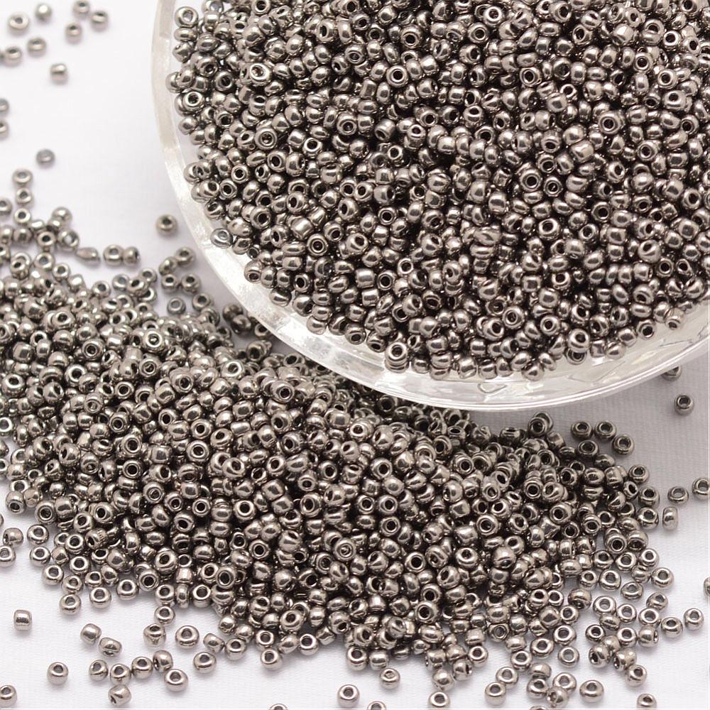 PandaHall 8/0 Glass Seed Beads, Grade A, Round, Opaque Colours, Gray, 2.8~3.2mm, Hole: 1.0mm; about 1500pcs/50g Glass Gray