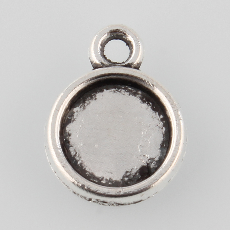 PandaHall Tibetan Style Antique Silver Alloy Flat Round Pendant Cabochon Settings, Tray: 10mm; 16x13x2mm, Hole: 1.5mm; about 1250pcs/1000g...