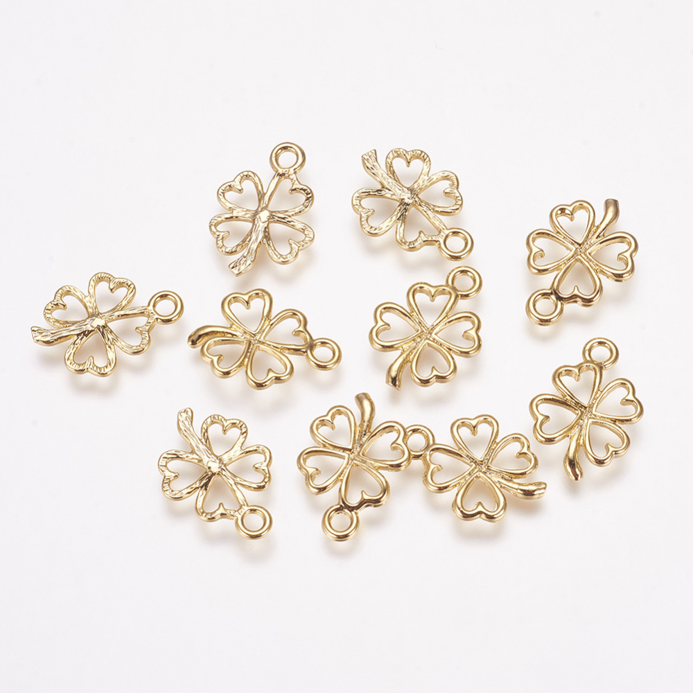 PandaHall Brass Pendants, Clover, Real Gold Plated, 16x11x2mm, Hole: 2mm Brass Clover