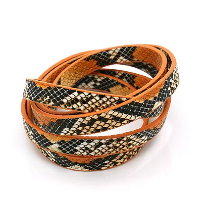PandaHall PU Leather Cord, Imitation Snake Skin, DarkOrange, 10x2mm; about 1.2m/strand Imitation Leather Orange