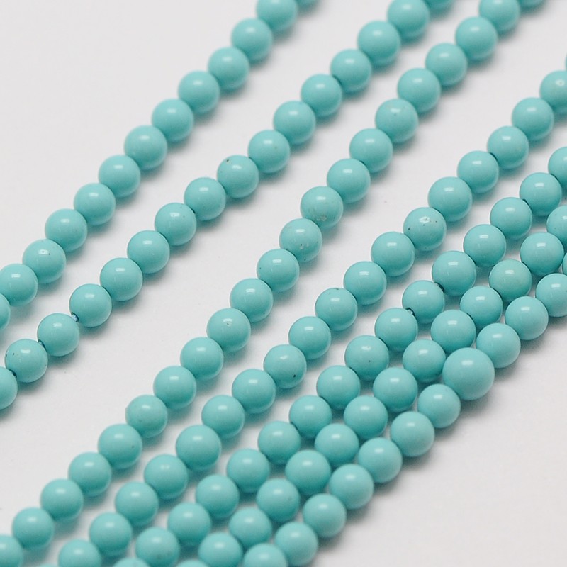 PandaHall Natural Taiwan Turquoise Round Beads Strands, 2mm, Hole: 0.8mm; about 184pcs/strand, 16" Natural Turquoise Round