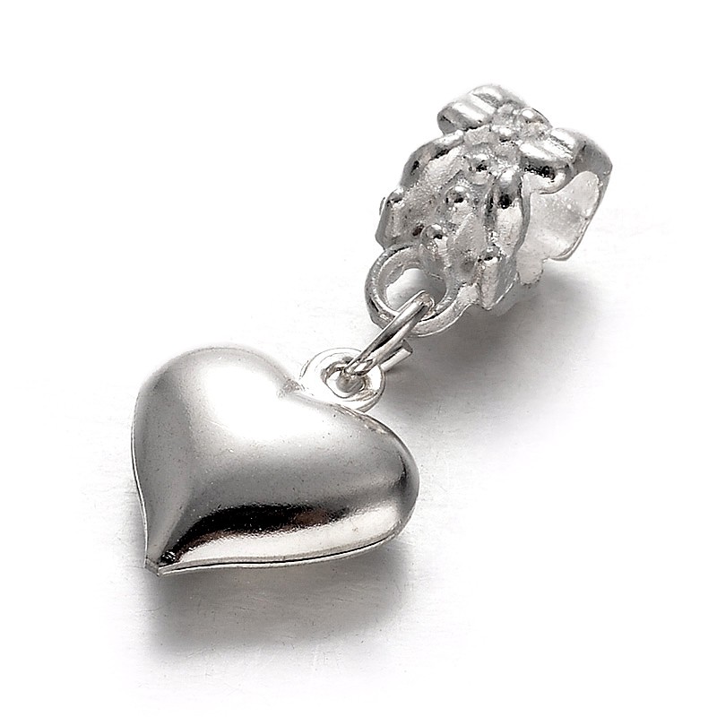 PandaHall Heart Alloy European Dangle Large Hole Pendants, Silver, 25.5mm, Hole: 5mm Alloy Heart