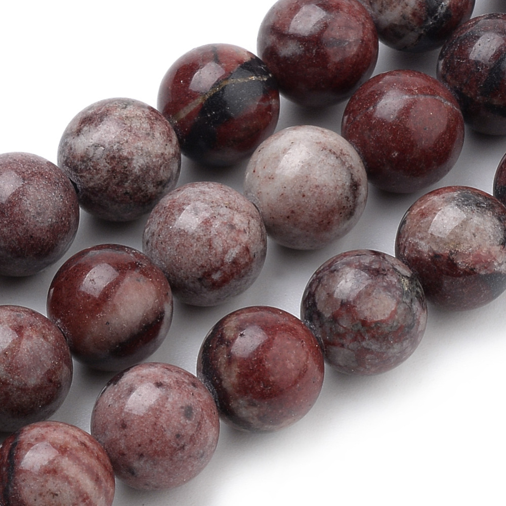 PandaHall Natural Red Picture Jasper Beads Strands, Round, 8mm, Hole: 1mm; about 50pcs/strand, 15.7" Red Picture Jasper Round