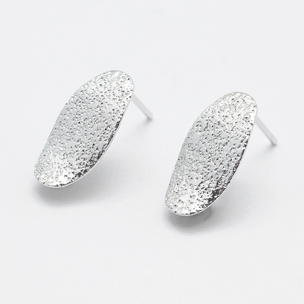 PandaHall Brass Stud Earring Findings, Long-Lasting Plated, Real Platinum Plated, Nickel Free, Hammered Oval, Platinum, 16x8x1mm, Hole: 2mm;...