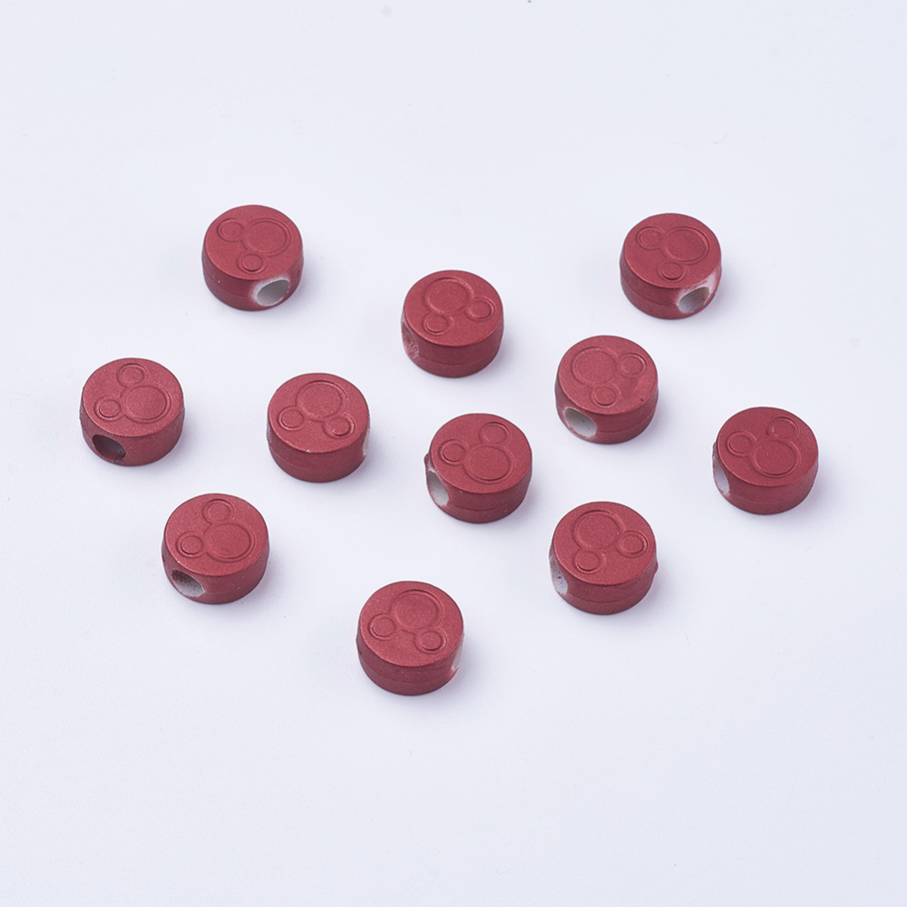 PandaHall Rubber Coated Acrylic European Beads, Neon European Beads, Flat Round, DarkRed, 12x6mm, Hole: 4mm Acrylic Flat Round Red
