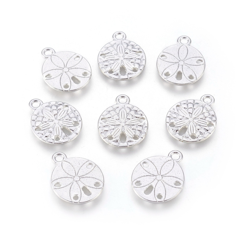 PandaHall Tibetan Style Pendants, Sand Dollar, Cadmium Free & Lead Free, Platinum, 19x15x2mm, Hole: 2mm Alloy Flat Round