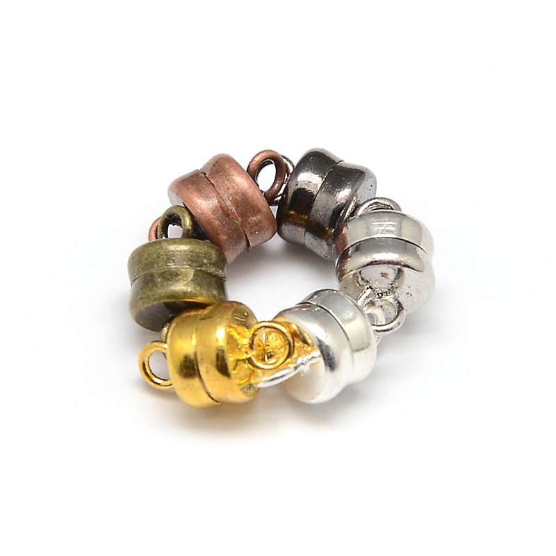 PandaHall Column Brass Magnetic Clasps, Lead Free & Nickel Free & Cadmium Free, Mixed Color, 10x6mm, Hole: 1mm Brass Column