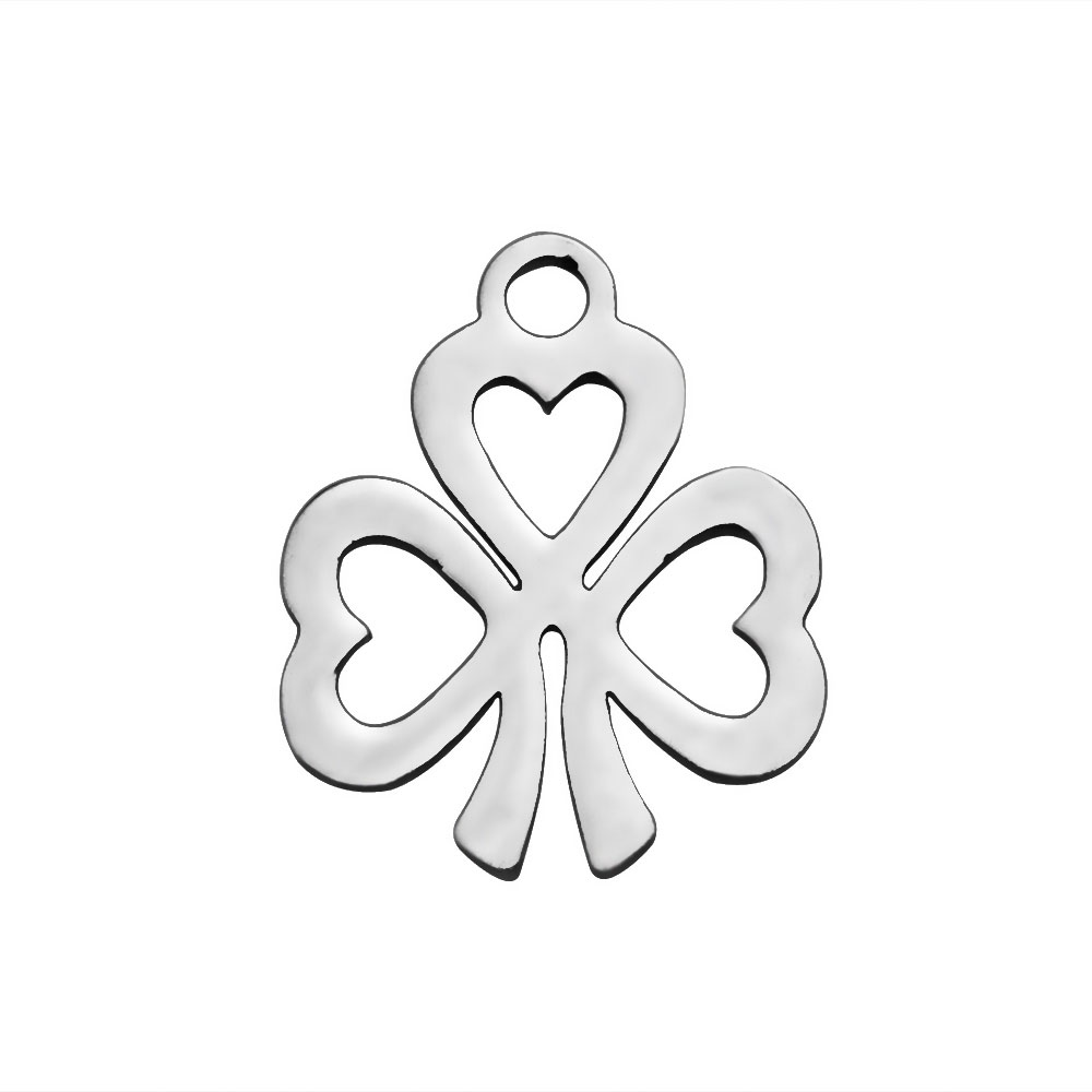 PandaHall 304 Stainless Steel Charms, Clover, Stainless Steel Color, 13.5x11.5x1.2mm, Hole: 1.5mm Stainless Steel Clover