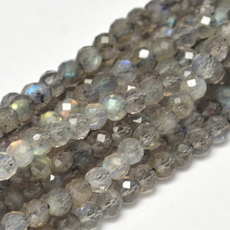 PandaHall Faceted Round Natural Labradorite Bead Strands, 4mm, Hole: 1mm; about 98pcs/strand, 15.5" Labradorite Round