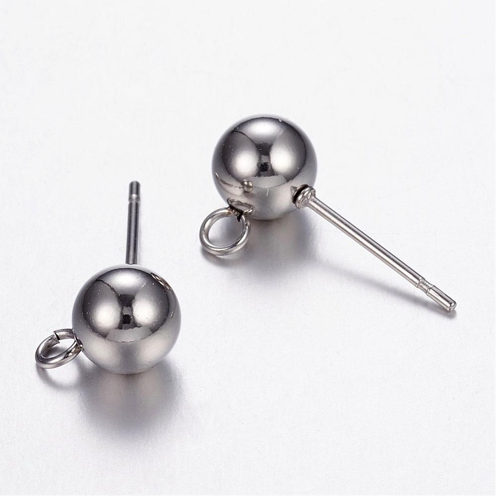 PandaHall 304 Stainless Steel Stud Earring Findings, Stainless Steel Color, 8x6mm, Hole: 1.7mm; Pin: 0.7mm Stainless Steel
