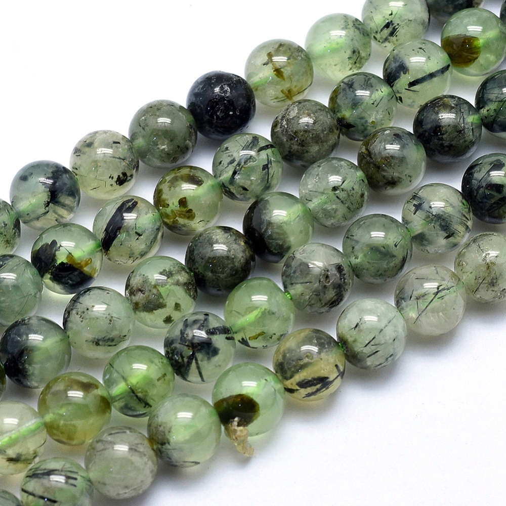 PandaHall Natural Prehnite Beads Strands, Round, 8mm, Hole: 1mm; about 49pcs/strand, 15.5"(39.5cm) Prehnite Round