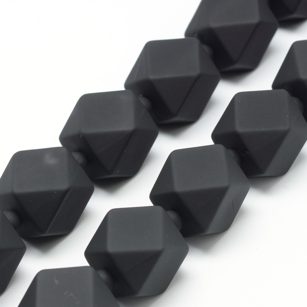 PandaHall Rubberized Style Acrylic Beads Strands, Polygon, Black, 19.5x18x18mm, Hole: 3mm Acrylic Polygon Black